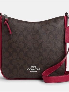 Coach ELLIE FILE  Brown Signature Canvas Crossbody with Violet Trim NWOT